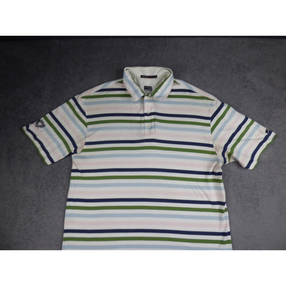 Nike Tiger Woods Collection Mens Large Striped Fit Dry Golf Polo Shirt Multi